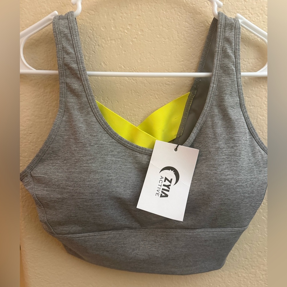 ZYIA Gray and Neon Yellow Sports Bra brand new